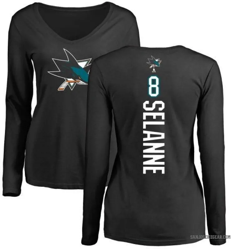 Teemu Selanne Women's Black San Jose Sharks Backer Long Sleeve T-Shirt -